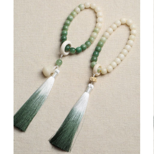 Natural Gradient Bodhi Seed Fortune Money Bag Lotus Wisdom Tassel Wrist Mala - Fortune & Karma