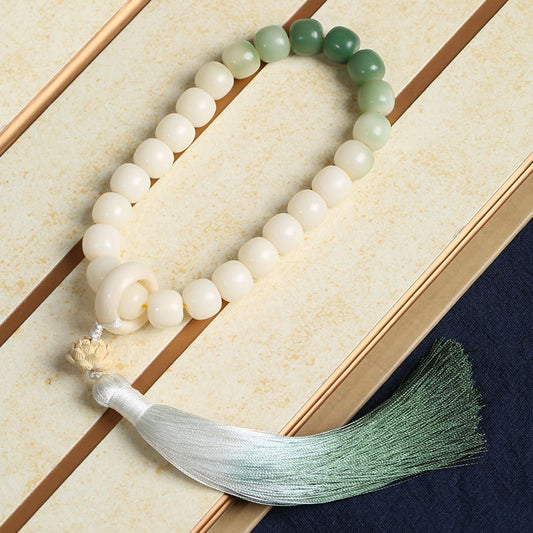 Natural Gradient Bodhi Seed Fortune Money Bag Lotus Wisdom Tassel Wrist Mala - Fortune & Karma
