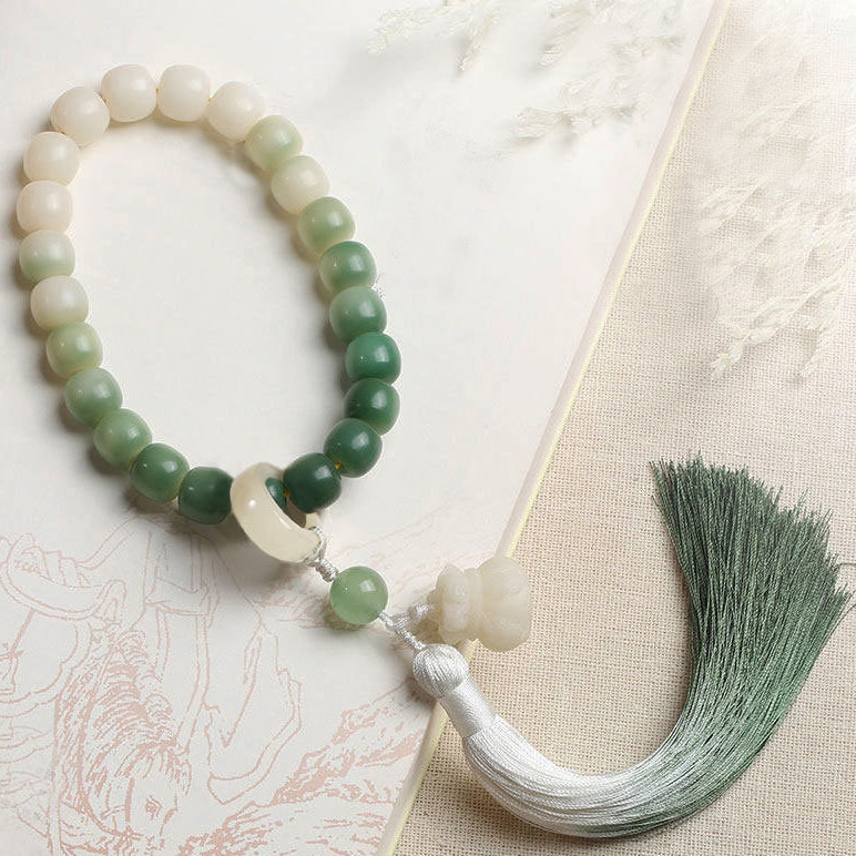 Natural Gradient Bodhi Seed Fortune Money Bag Lotus Wisdom Tassel Wrist Mala - Fortune & Karma