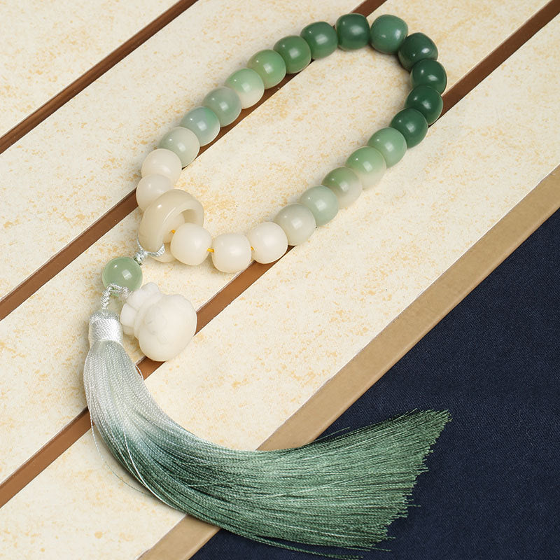 Natural Gradient Bodhi Seed Fortune Money Bag Lotus Wisdom Tassel Wrist Mala - Fortune & Karma