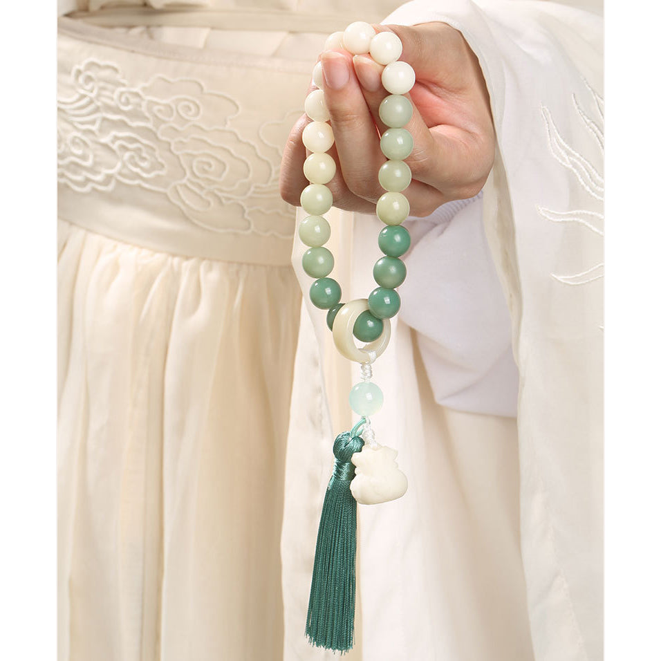 Natural Gradient Bodhi Seed Fortune Money Bag Lotus Wisdom Tassel Wrist Mala - Fortune & Karma