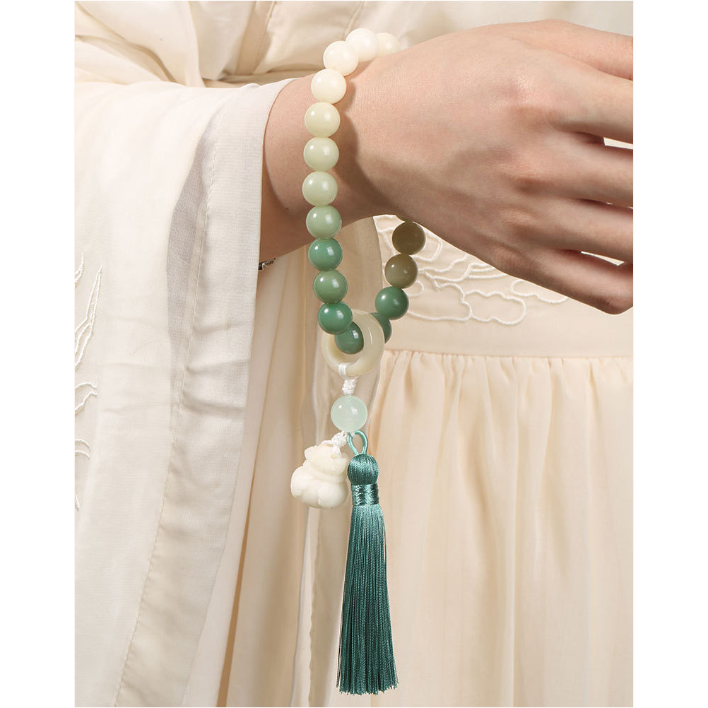Natural Gradient Bodhi Seed Fortune Money Bag Lotus Wisdom Tassel Wrist Mala - Fortune & Karma
