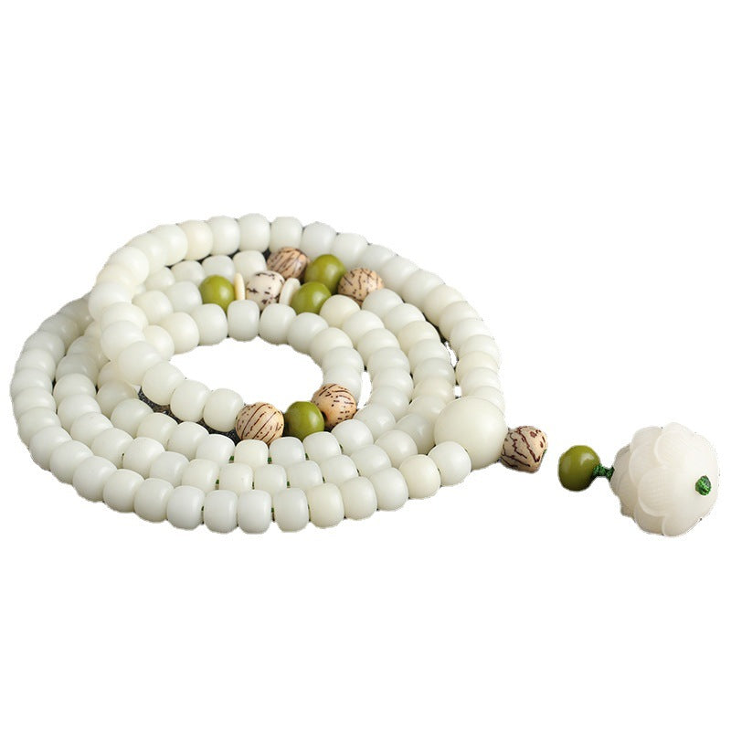 White Jade Bodhi Lotus Mala Harmony Necklace Bracelet - Fortune & Karma