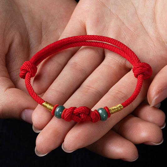 Red String Jade Luck Fortune Knot Braided Couple Bracelet - Fortune & Karma