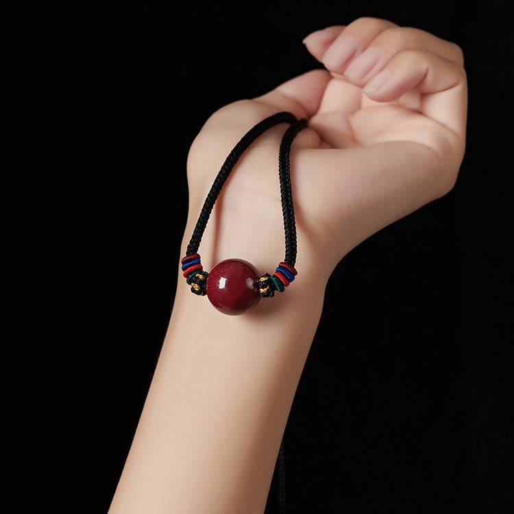Cinnabar Bead Blessing String Necklace Pendant - Fortune & Karma