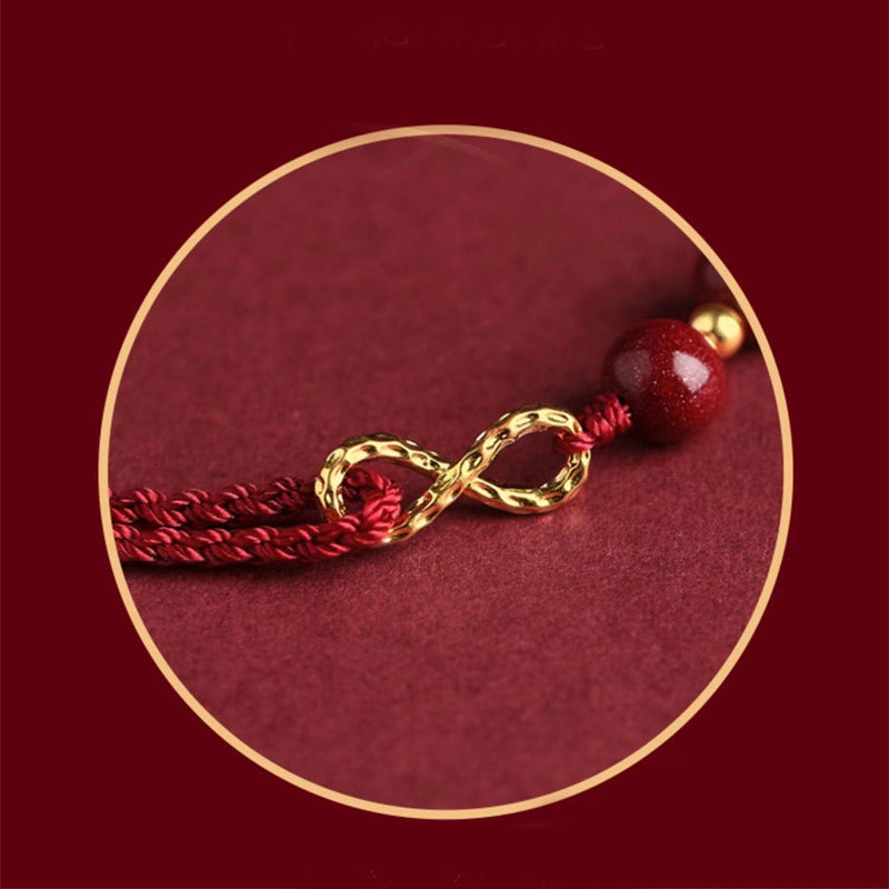 Cinnabar Blessing Red String 14K Gold Infinity Symbol Bracelet Anklet - Fortune & Karma