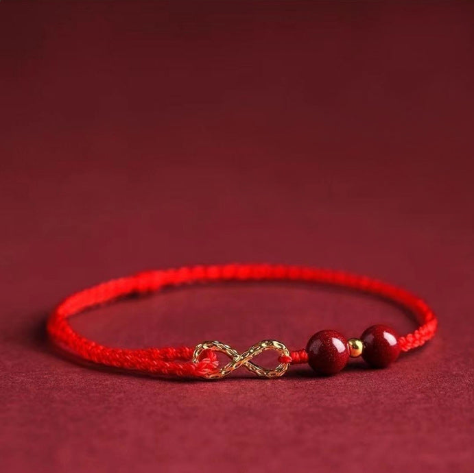 Cinnabar Blessing Red String 14K Gold Infinity Symbol Bracelet Anklet - Fortune & Karma