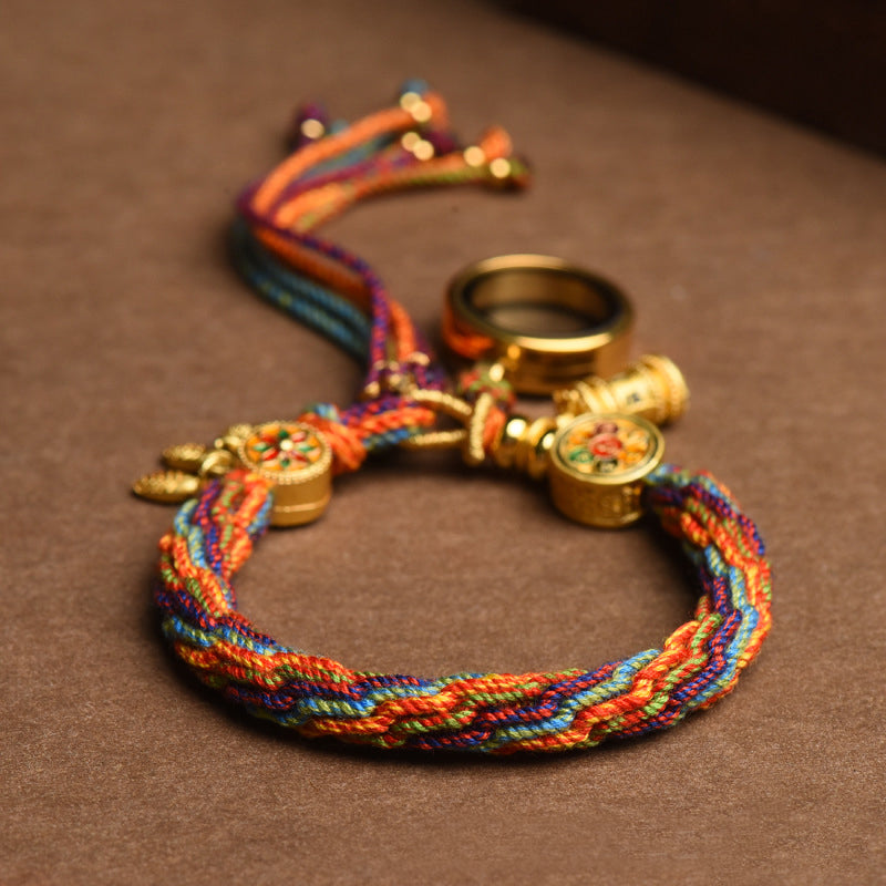 Tibetan Om Mani Padme Hum Dreamcatcher Luck Colorful Reincarnation Knot String Bracelet - Fortune & Karma