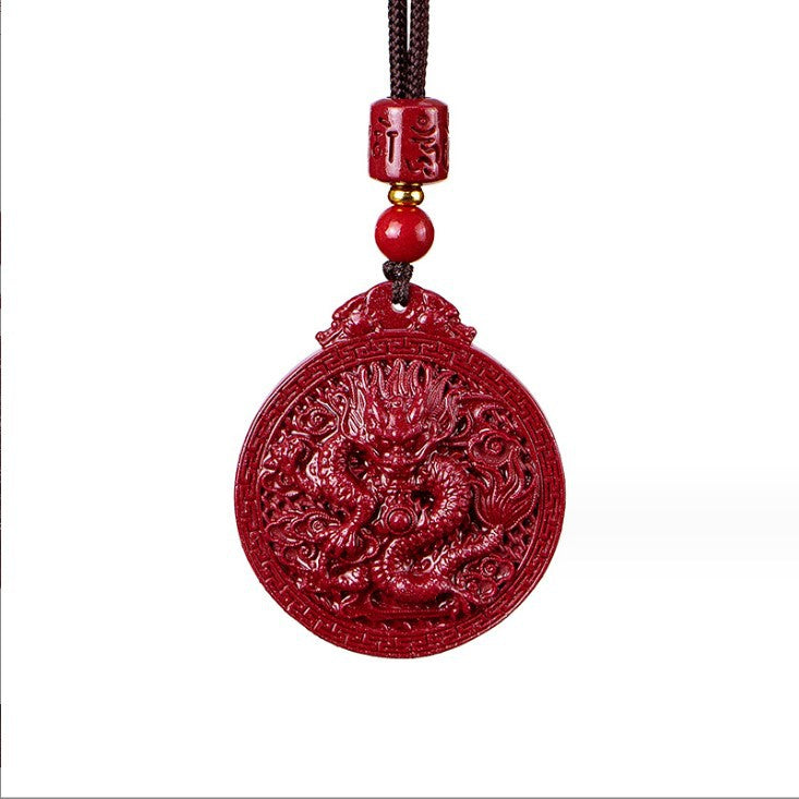 Natural Cinnabar Dragon Protection Necklace Pendant - Fortune & Karma