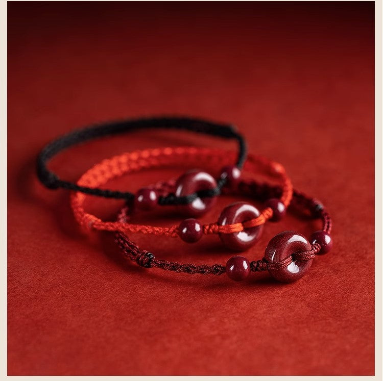 Cinnabar Peace Buckle Safe and Healthy Charm Blessing String Bracelet Anklet - Fortune & Karma