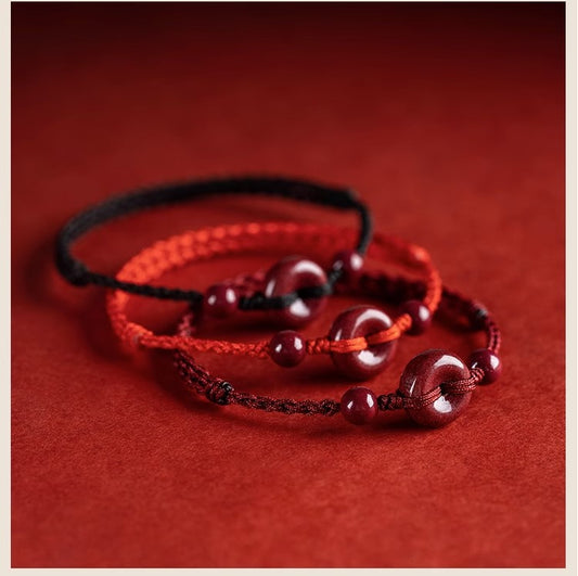 Cinnabar Peace Buckle Safe and Healthy Charm Blessing String Bracelet Anklet - Fortune & Karma