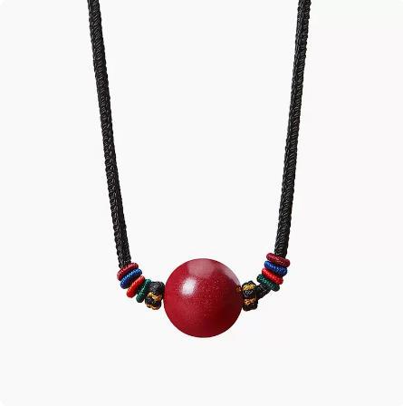 Cinnabar Bead Blessing String Necklace Pendant - Fortune & Karma