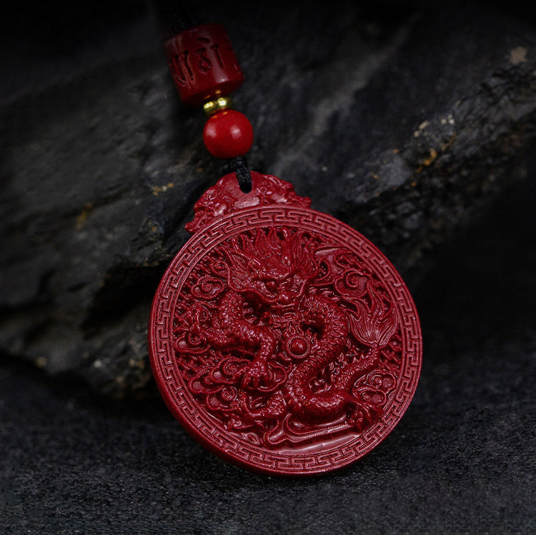 Natural Cinnabar Dragon Protection Necklace Pendant - Fortune & Karma