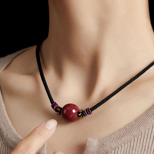 Cinnabar Bead Blessing String Necklace Pendant - Fortune & Karma