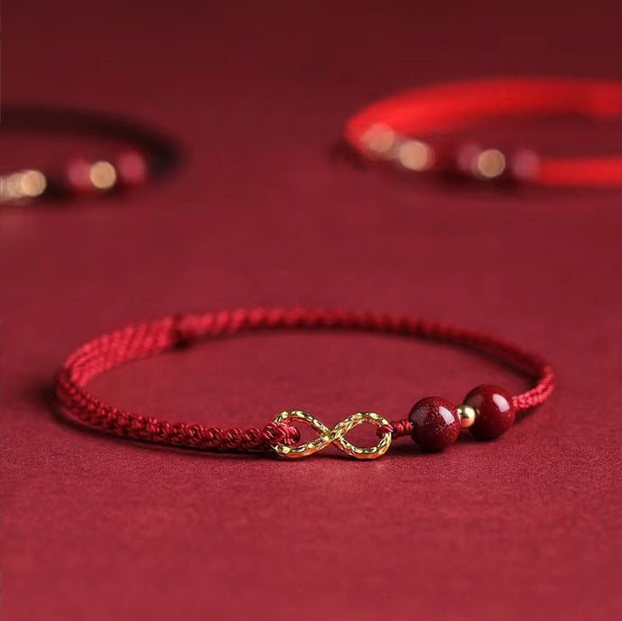 Cinnabar Blessing Red String 14K Gold Infinity Symbol Bracelet Anklet - Fortune & Karma