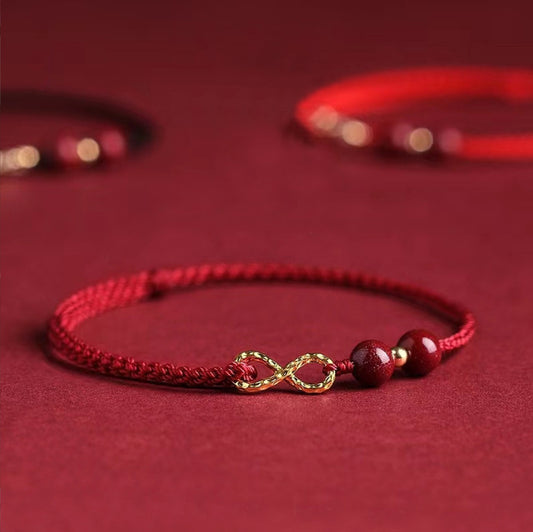 Cinnabar Blessing Red String 14K Gold Infinity Symbol Bracelet Anklet - Fortune & Karma