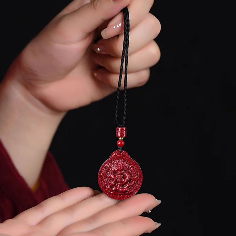 Natural Cinnabar Dragon Protection Necklace Pendant - Fortune & Karma