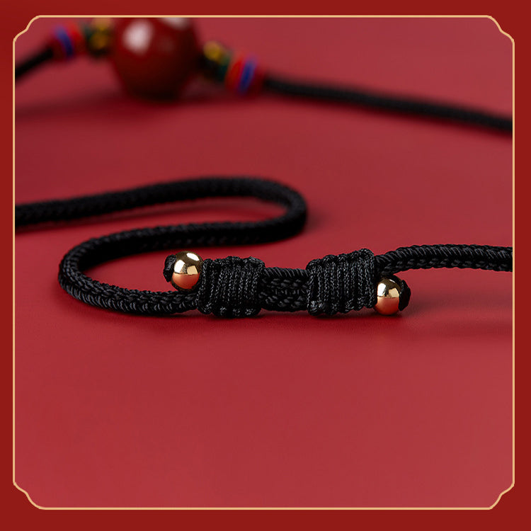 Cinnabar Bead Blessing String Necklace Pendant - Fortune & Karma