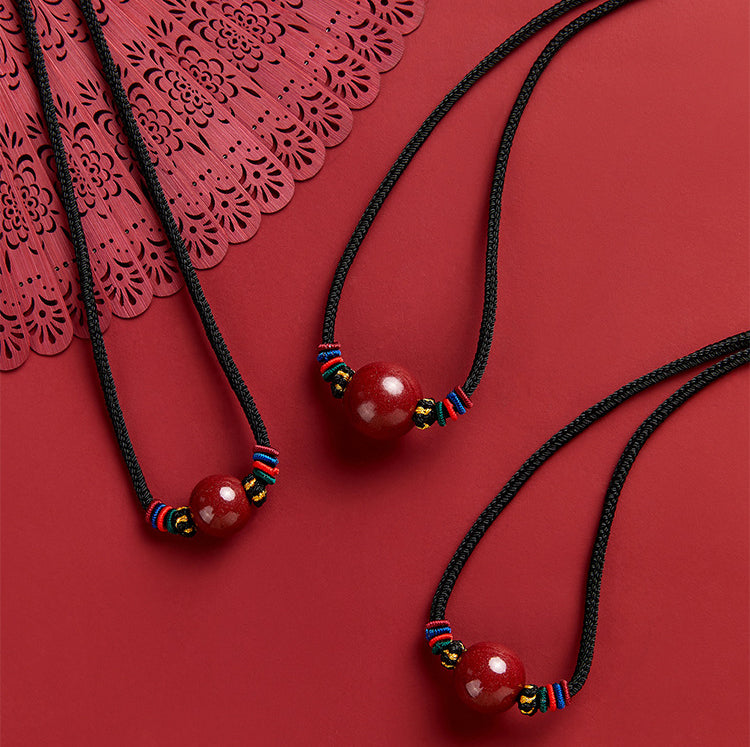 Cinnabar Bead Blessing String Necklace Pendant - Fortune & Karma