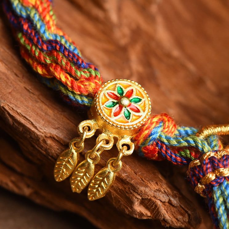 Tibetan Om Mani Padme Hum Dreamcatcher Luck Colorful Reincarnation Knot String Bracelet - Fortune & Karma