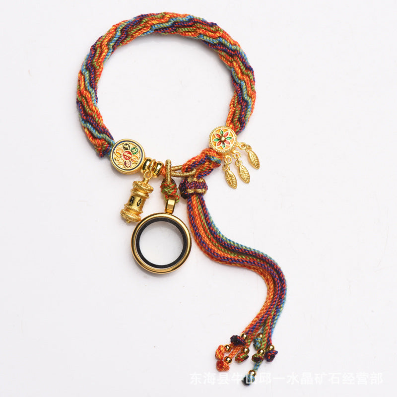 Tibetan Om Mani Padme Hum Dreamcatcher Luck Colorful Reincarnation Knot String Bracelet - Fortune & Karma