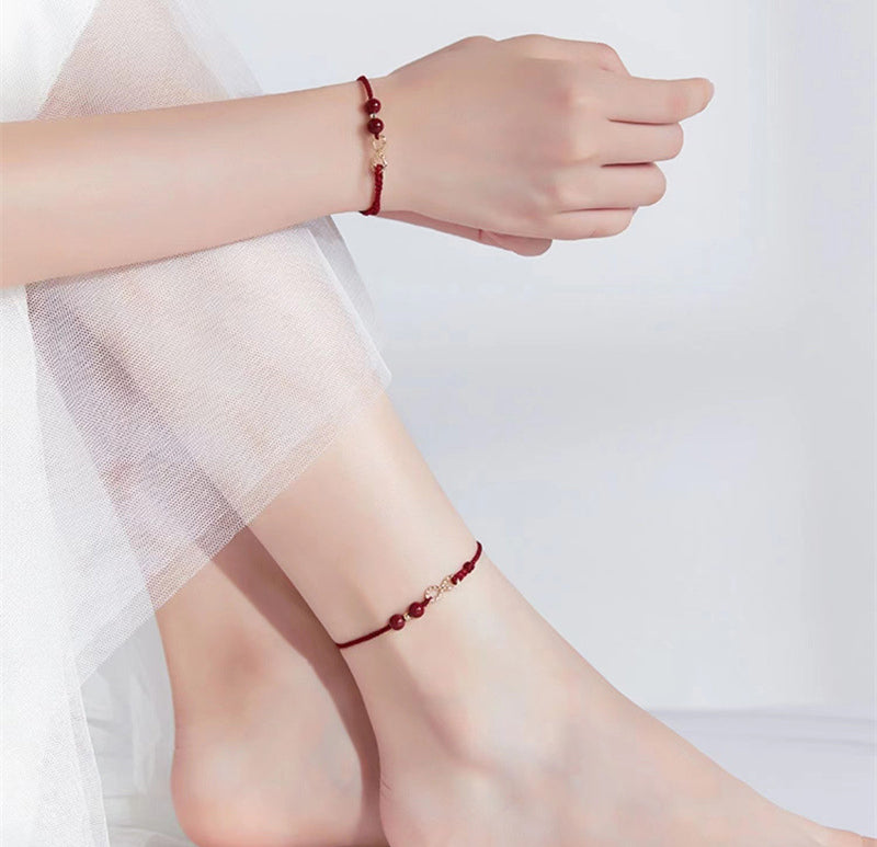 Cinnabar Blessing Red String 14K Gold Infinity Symbol Bracelet Anklet - Fortune & Karma