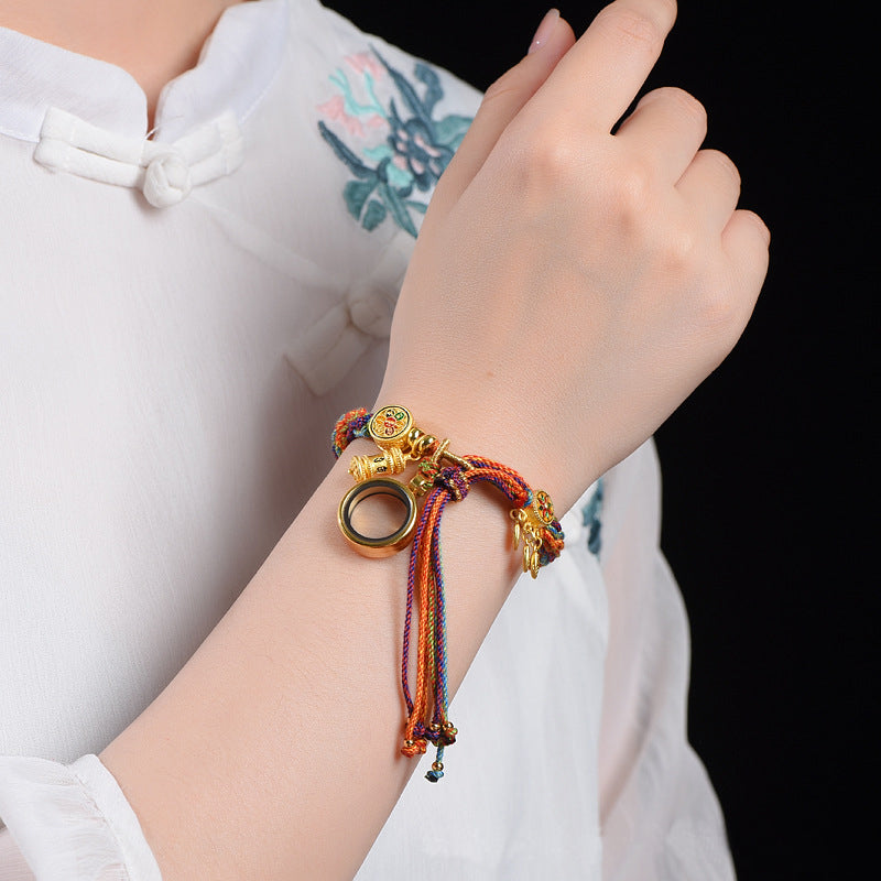 Tibetan Om Mani Padme Hum Dreamcatcher Luck Colorful Reincarnation Knot String Bracelet - Fortune & Karma