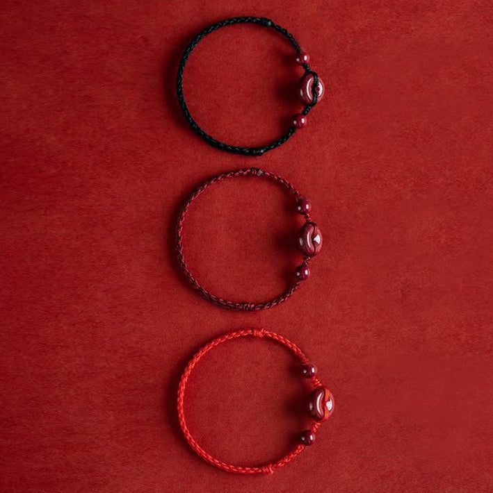 Cinnabar Peace Buckle Safe and Healthy Charm Blessing String Bracelet Anklet - Fortune & Karma
