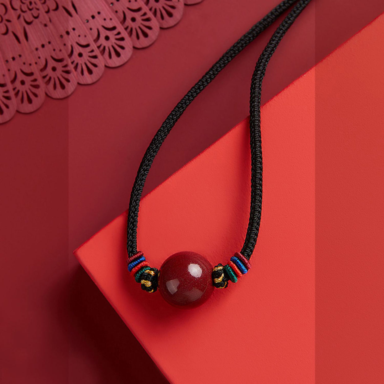Cinnabar Bead Blessing String Necklace Pendant - Fortune & Karma