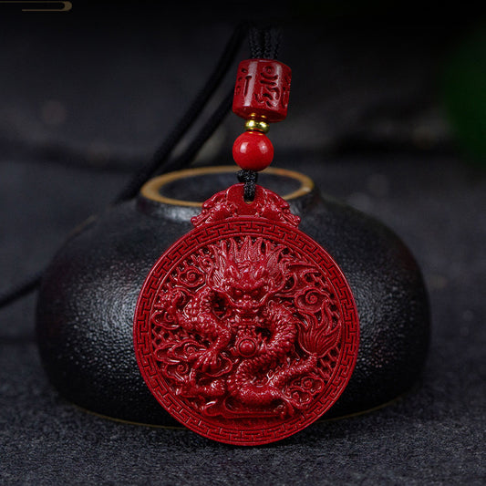 Natural Cinnabar Dragon Protection Necklace Pendant - Fortune & Karma