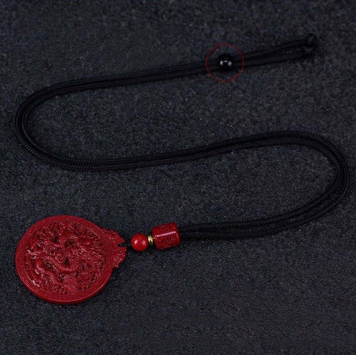 Natural Cinnabar Dragon Protection Necklace Pendant - Fortune & Karma