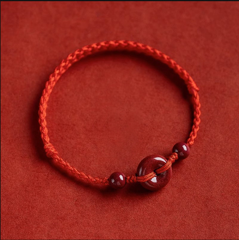 Cinnabar Peace Buckle Safe and Healthy Charm Blessing String Bracelet Anklet - Fortune & Karma