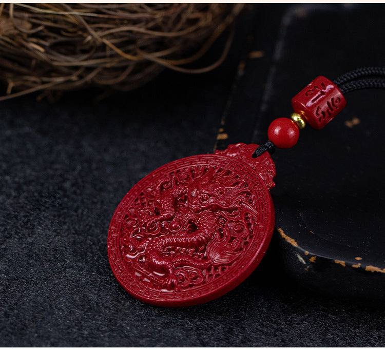 Natural Cinnabar Dragon Protection Necklace Pendant - Fortune & Karma