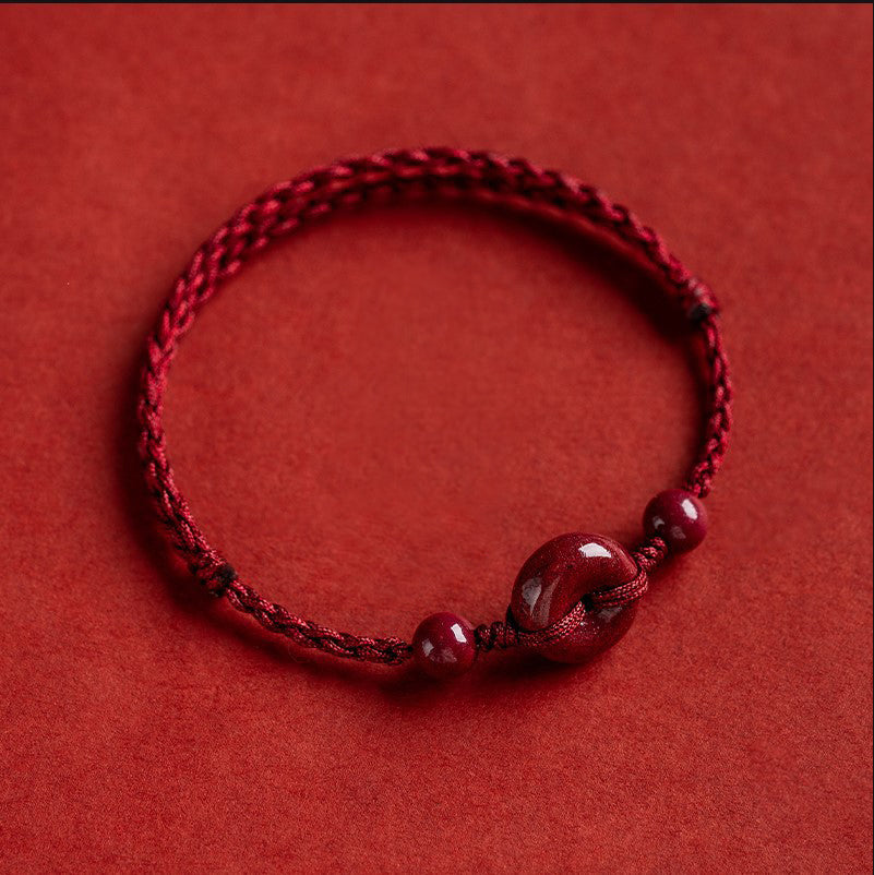 Cinnabar Peace Buckle Safe and Healthy Charm Blessing String Bracelet Anklet - Fortune & Karma
