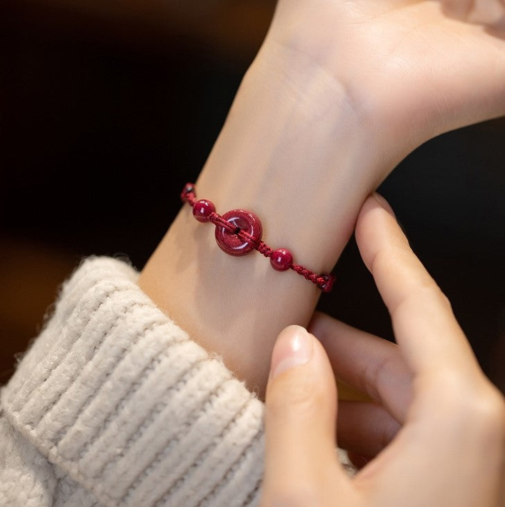 Cinnabar Peace Buckle Safe and Healthy Charm Blessing String Bracelet Anklet - Fortune & Karma
