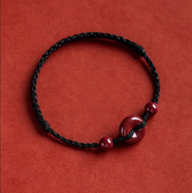 Cinnabar Peace Buckle Safe and Healthy Charm Blessing String Bracelet Anklet - Fortune & Karma