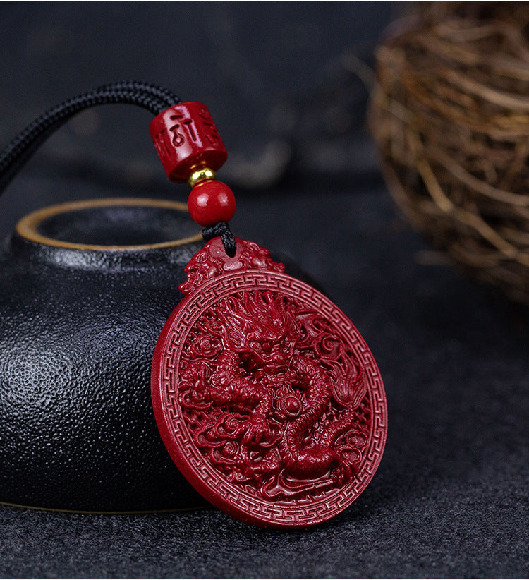 Natural Cinnabar Dragon Protection Necklace Pendant - Fortune & Karma