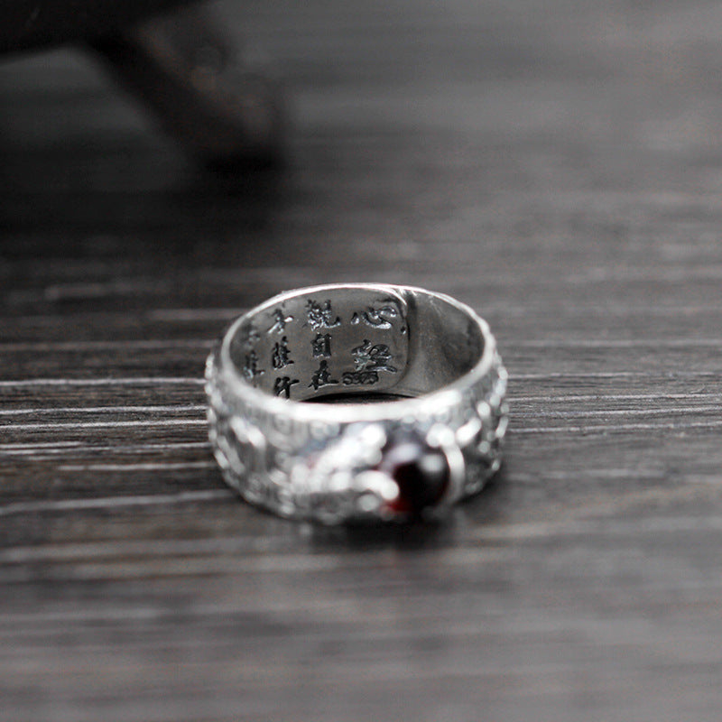 S925 Thai Sliver FengShui PiXiu Red Garnet Wealth Ring