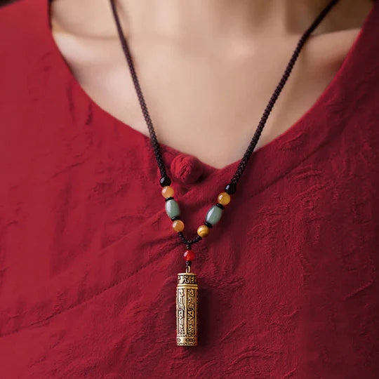 Tibet Om Mani Padme Hum Agate Shurangama Sutra Protection Necklace Pendant - Fortune & Karma