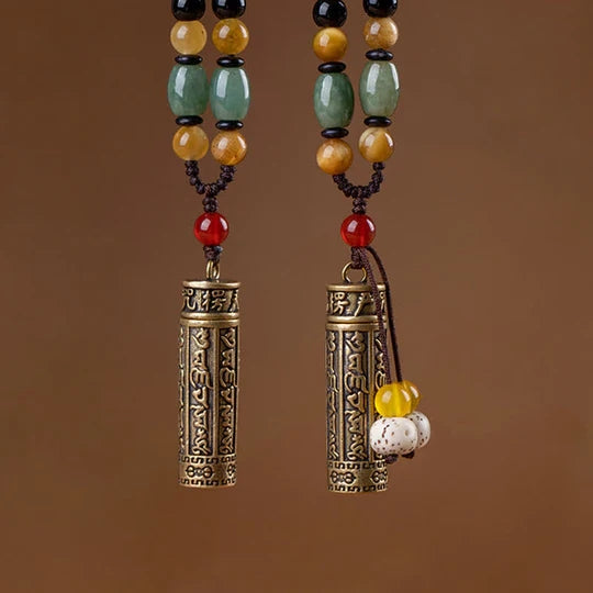 Tibet Om Mani Padme Hum Agate Shurangama Sutra Protection Necklace Pendant - Fortune & Karma
