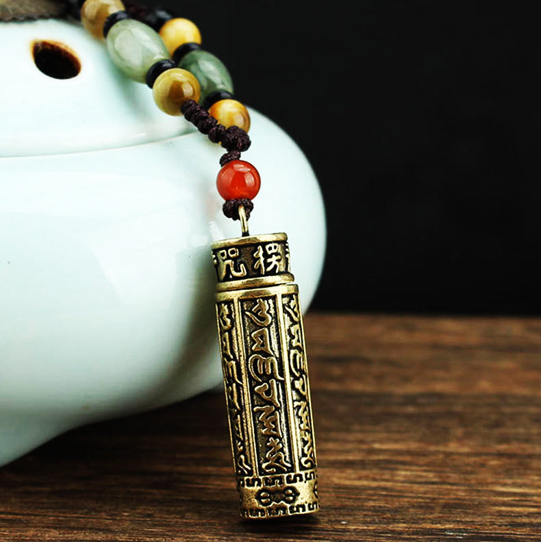 Tibet Om Mani Padme Hum Agate Shurangama Sutra Protection Necklace Pendant - Fortune & Karma