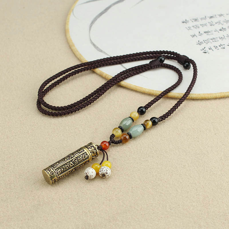 Tibet Om Mani Padme Hum Agate Shurangama Sutra Protection Necklace Pendant - Fortune & Karma