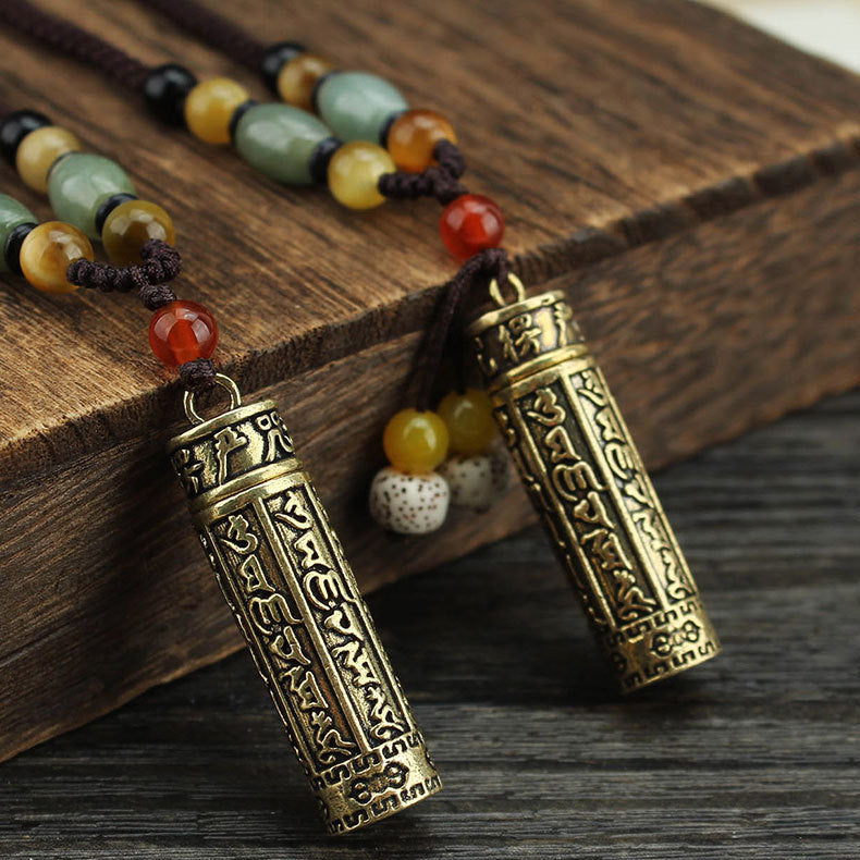 Tibet Om Mani Padme Hum Agate Shurangama Sutra Protection Necklace Pendant - Fortune & Karma