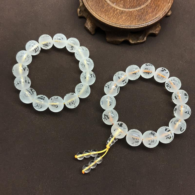 Tibet White Crystal Black Onyx Om Mani Padme Hum Meditation Bracelet - Fortune & Karma