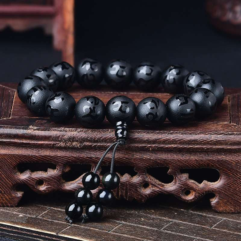 Tibet White Crystal Black Onyx Om Mani Padme Hum Meditation Bracelet - Fortune & Karma