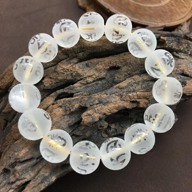 Tibet White Crystal Black Onyx Om Mani Padme Hum Meditation Bracelet - Fortune & Karma