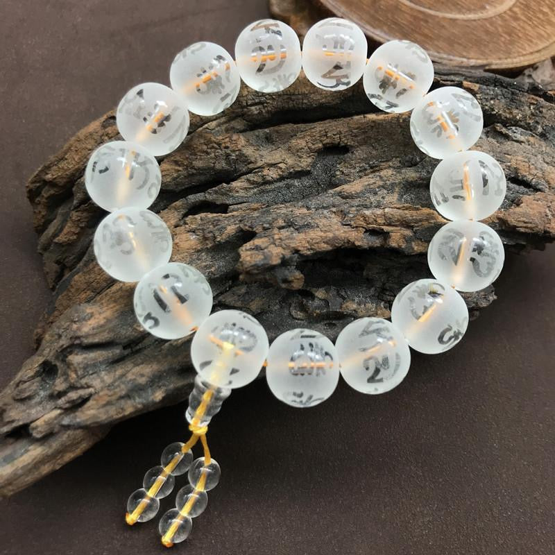 Tibet White Crystal Black Onyx Om Mani Padme Hum Meditation Bracelet - Fortune & Karma