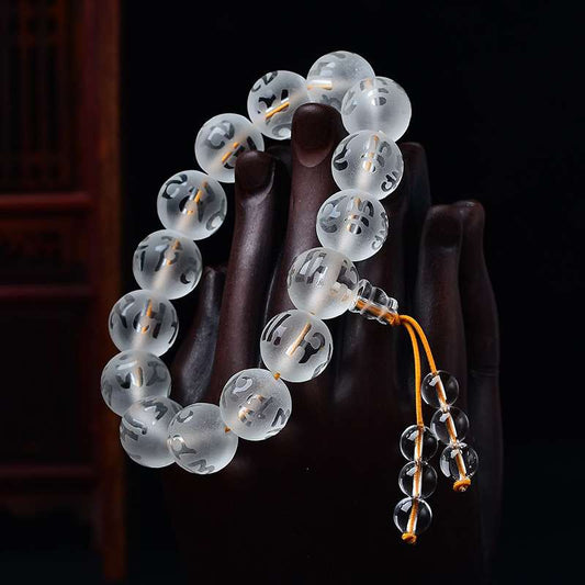 Tibet White Crystal Black Onyx Om Mani Padme Hum Meditation Bracelet - Fortune & Karma