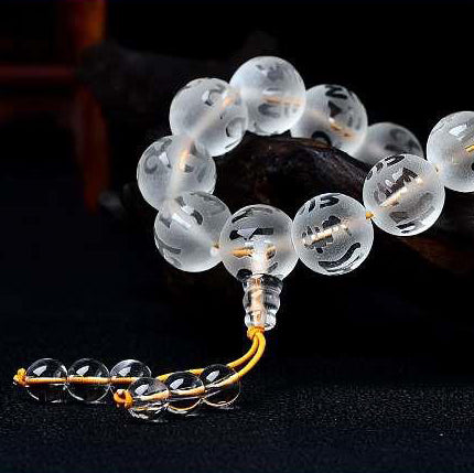 Tibet White Crystal Black Onyx Om Mani Padme Hum Meditation Bracelet - Fortune & Karma