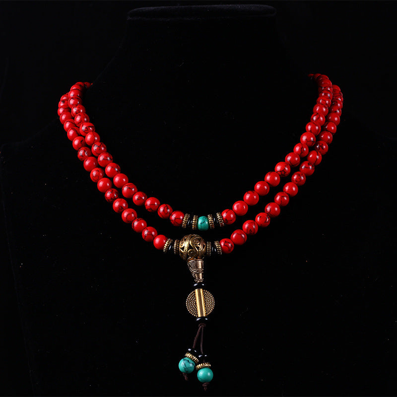 Tibetan Mala Red Turquoise Lucky Necklace Bracelet - Fortune & Karma